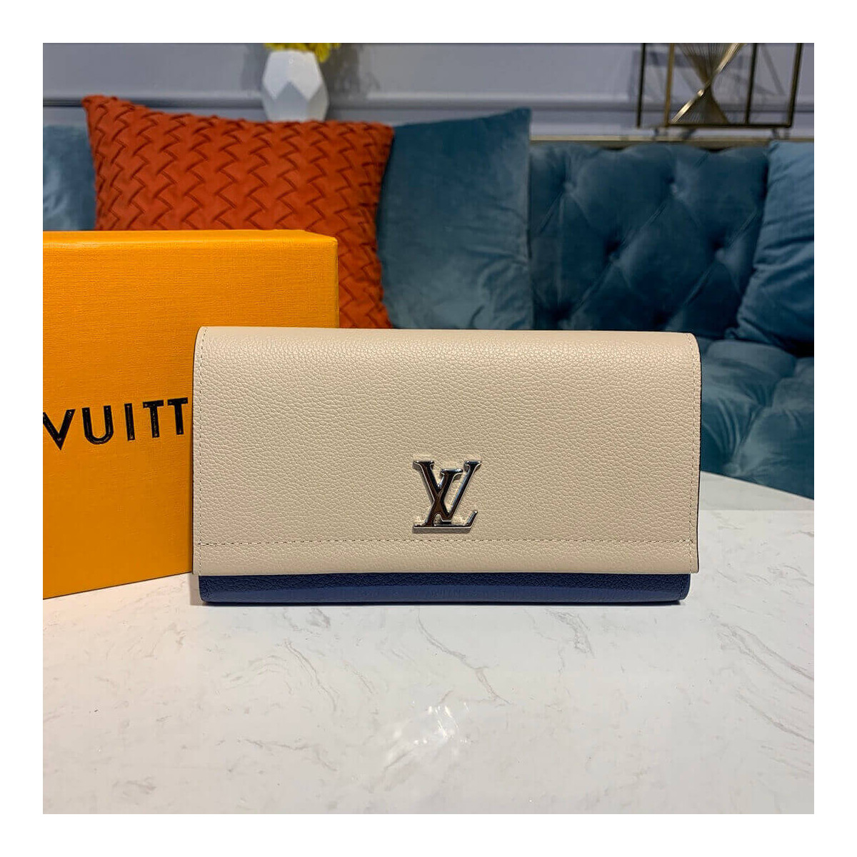 Louis Vuitton Lockme II Wallet M62350 Beige/Blue