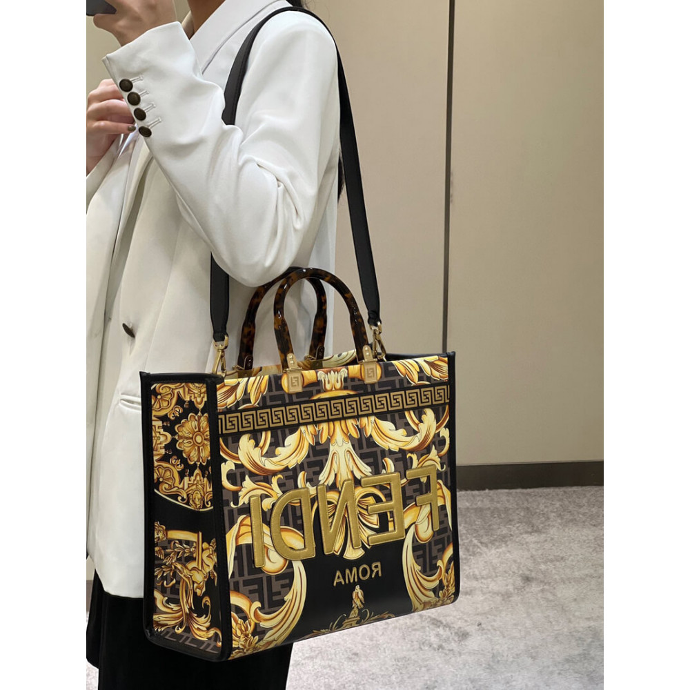 Fendace Sunshine Medium Tote Bag 1006675 Gold/Black