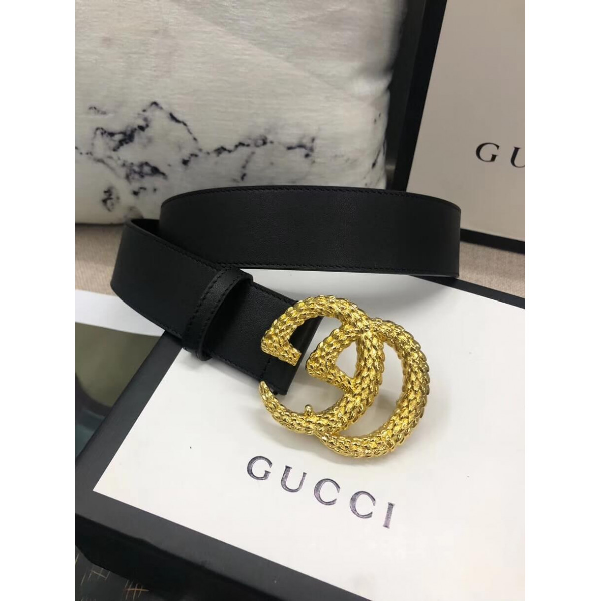 Gucci 40mm Belt With Textured Double G Buckle 582348