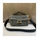 Fendi Baguette in Black Leather and White Fabric 2032