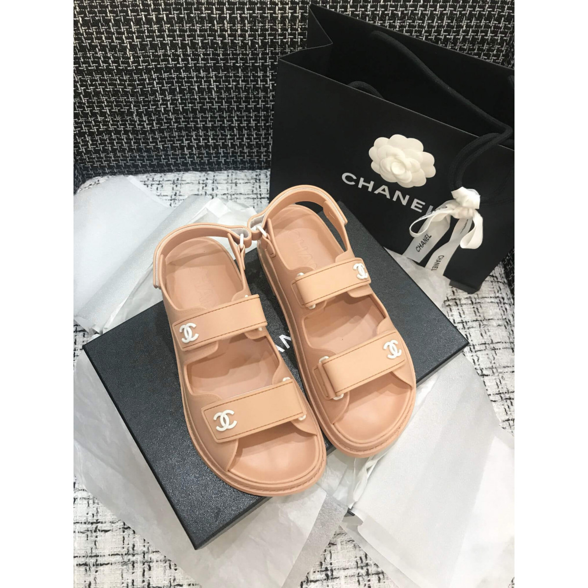 Chanel Velcro Sandals G31848 Apricot