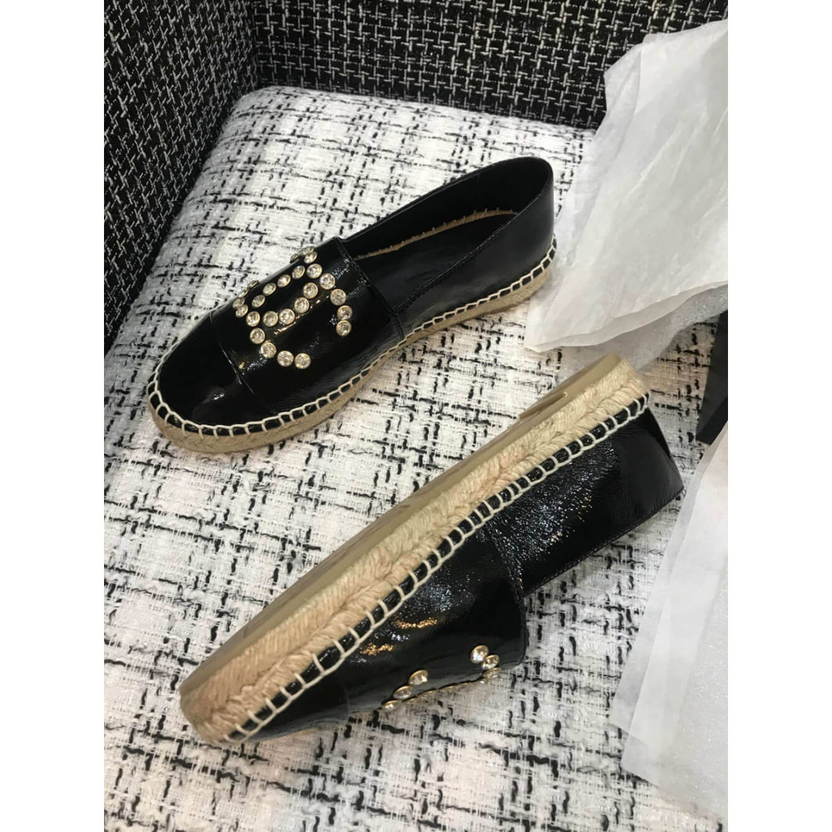 Chanel Patent Calfskin &amp; Metallic Goatskin Espadrilles G29761