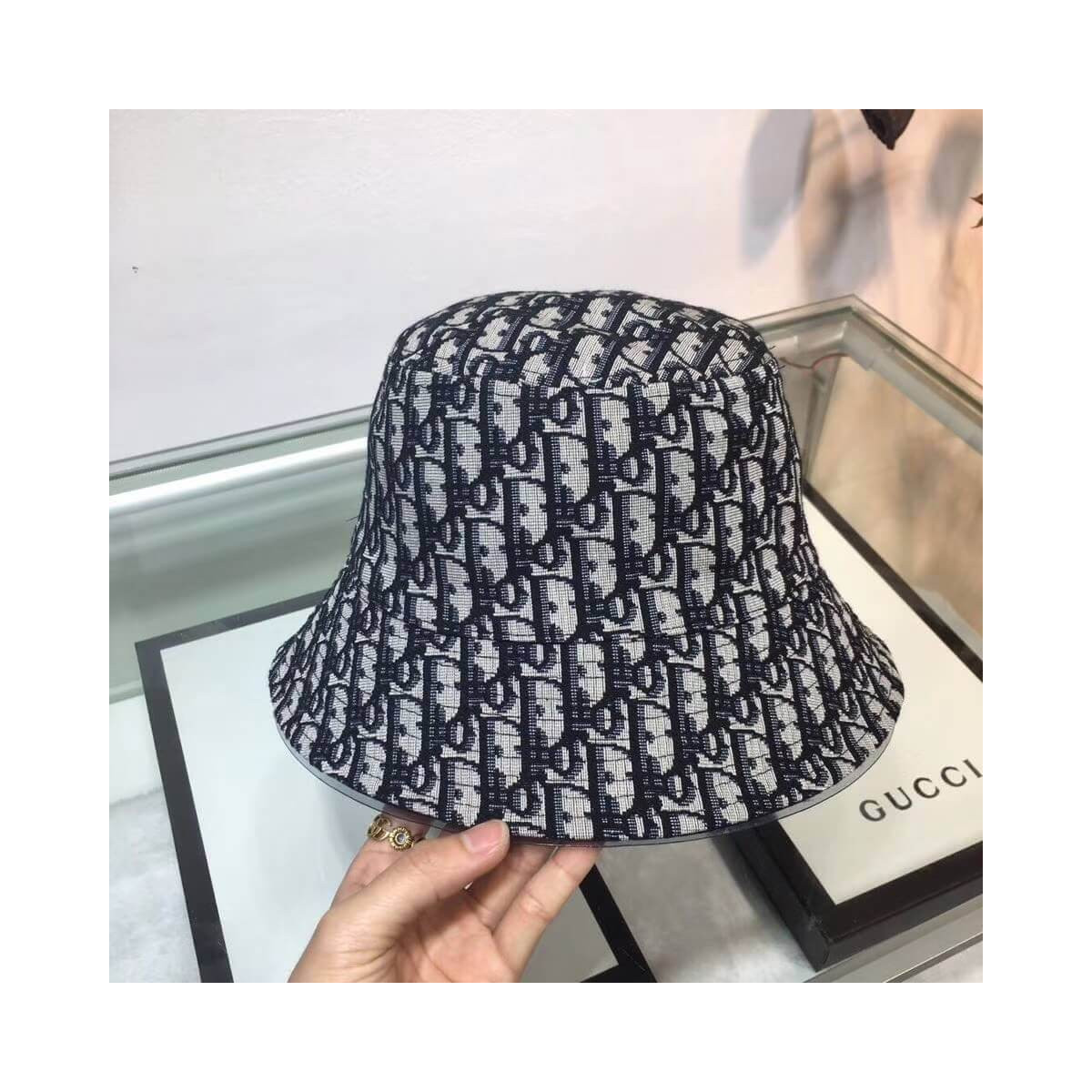 Dior Teddy D CD Oblique Black Small-Brim Bucket Hat 95923