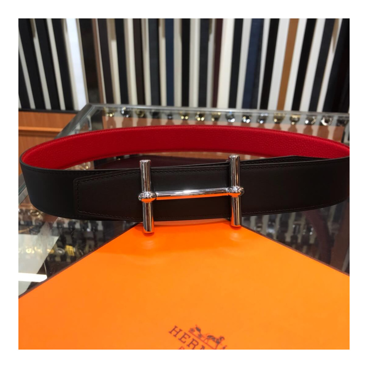 Hermes H D&#039;ancre Belt Buckle &amp; Reversible Leather Belt 38mm H077938