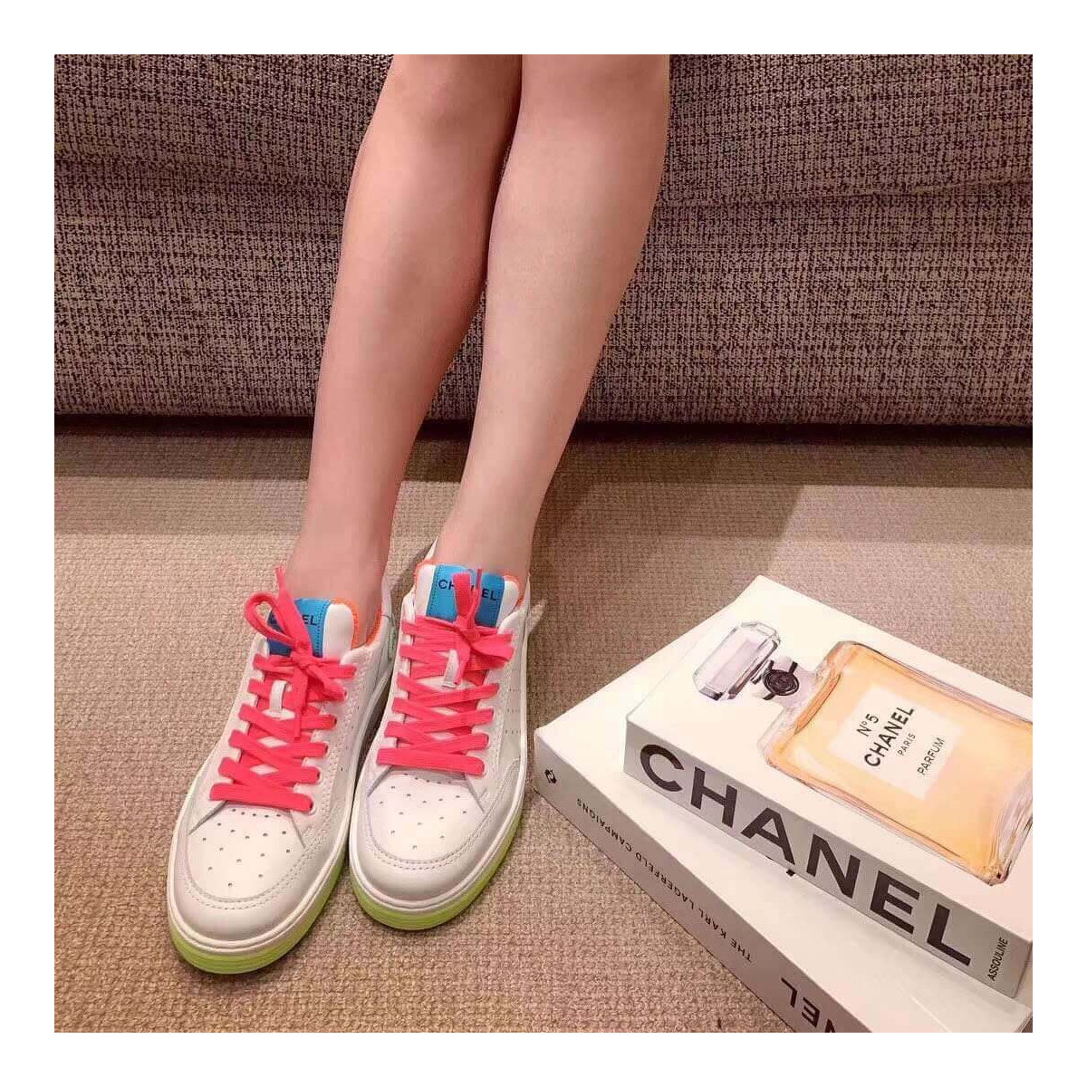 Chanel Rainbow Sneakers G35934 Fuchsia / Blue