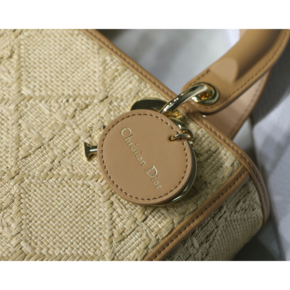 Christian Dior Medium Lady Dior Bag Natural Cannage Raffia M0565