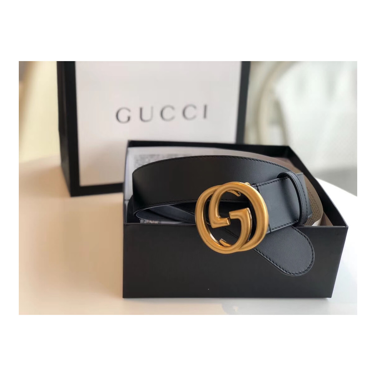 Gucci 40mm Leather Belt With Double G Buckle 400593