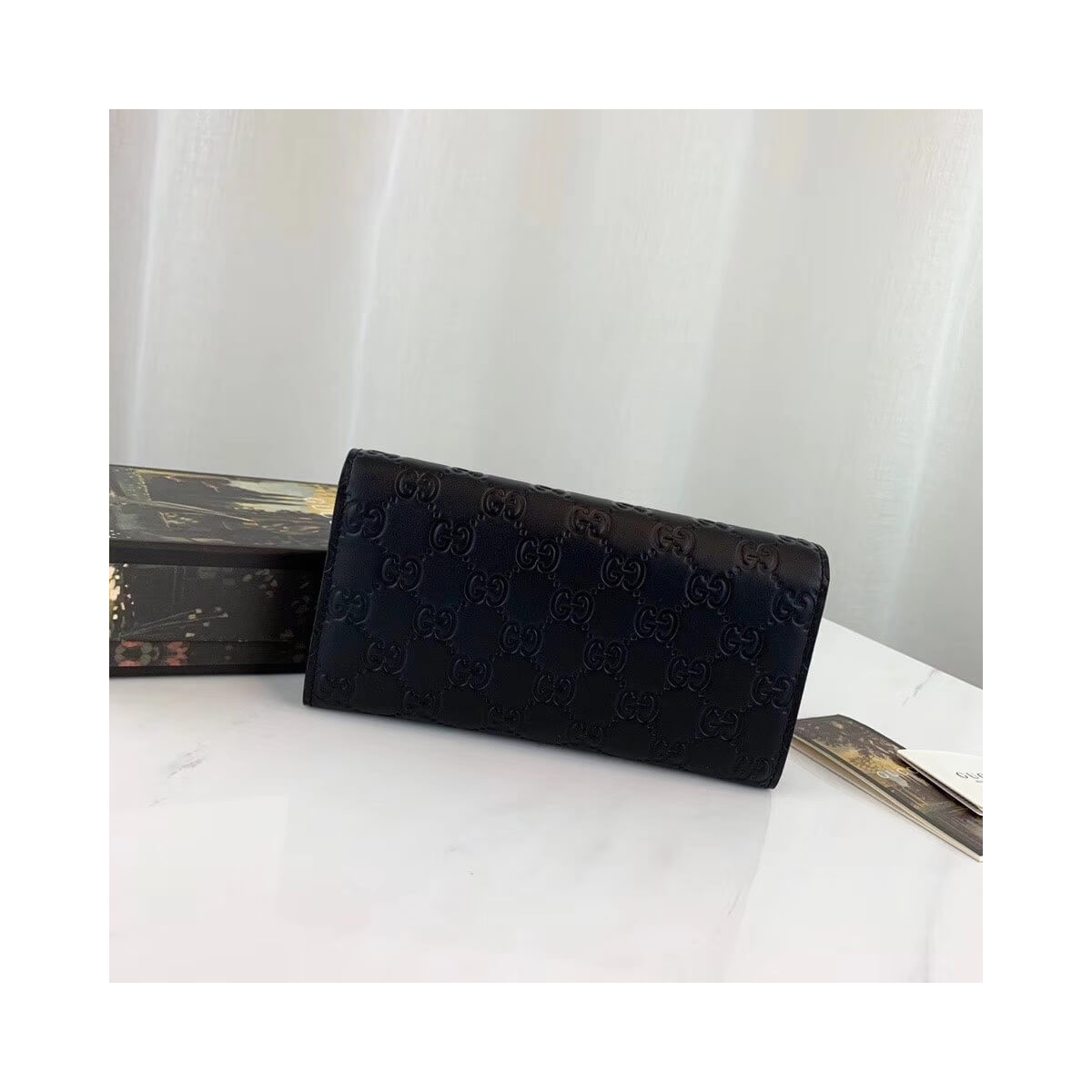 Gucci Black Signature Leather Continental Wallet 410100