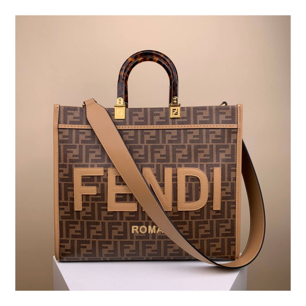 Fendi Medium Sunshine Shopper 8BH386 FF Glazed Fabric