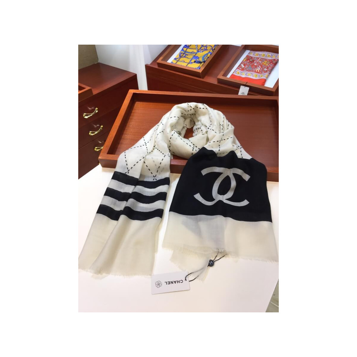 Chanel Cashmere Wool Sequins CC Stole C32040