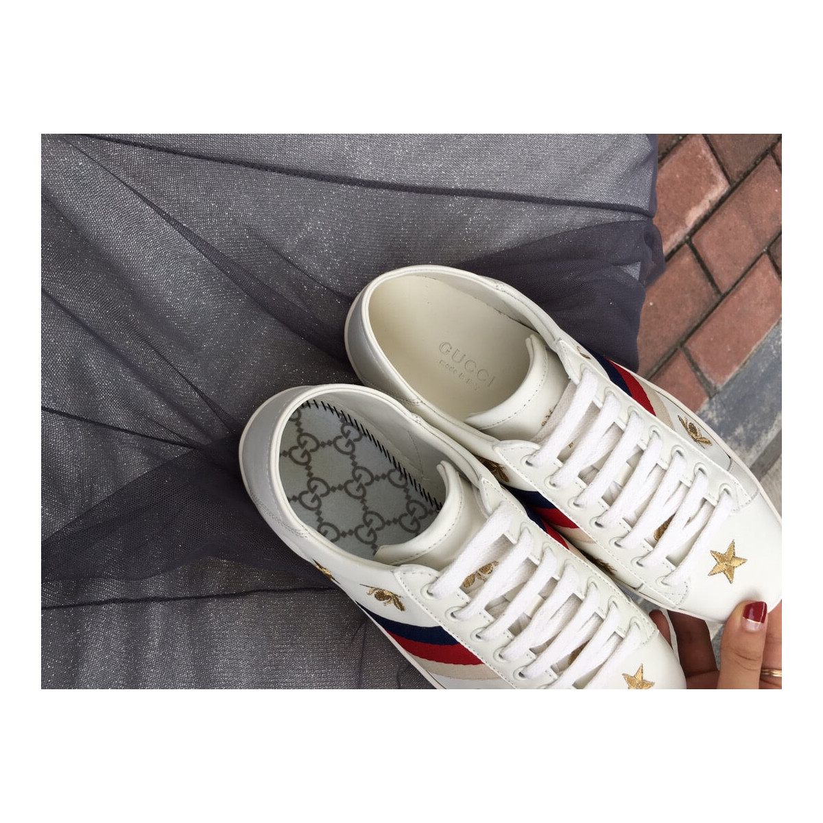 Gucci Ace Sneaker With Bees and Stars 498205