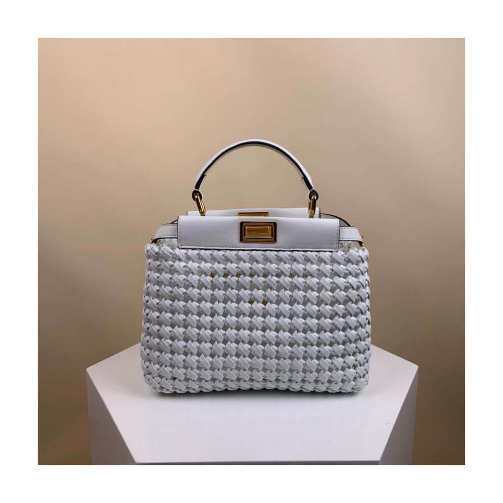 Fendi Peekaboo Iconic Mini Leather Interlace Bag 2031 White