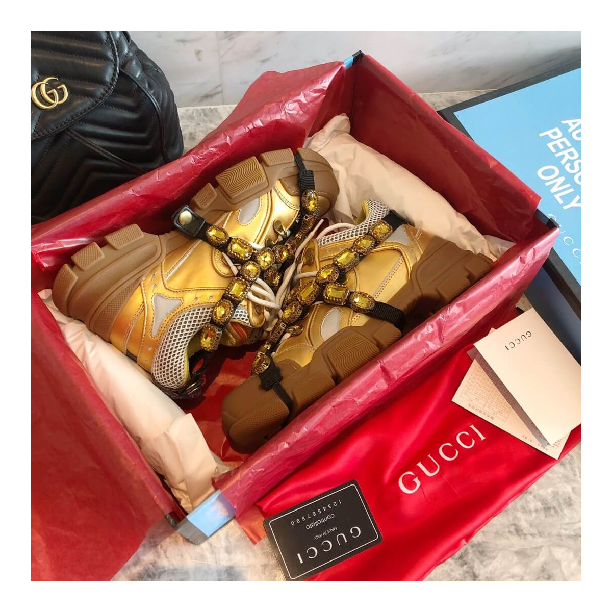 Gucci Flashtrek Sneaker With Removable Crystals 552051 Gold