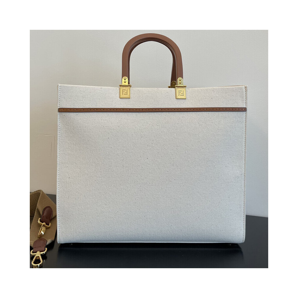 Fendi Large Sunshine Tote Bag in Cream Canvas 8BH372