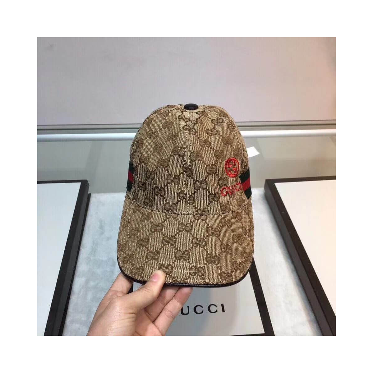 Gucci Original GG Canvas Baseball Hat With Web 200033