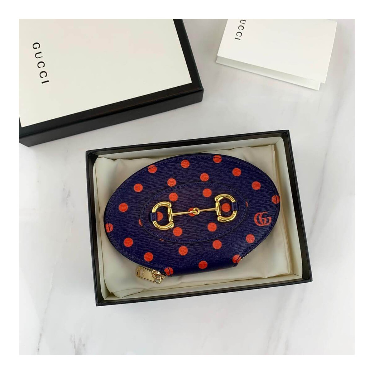 Gucci Navy And Red Polka Dot Coin Case 622040