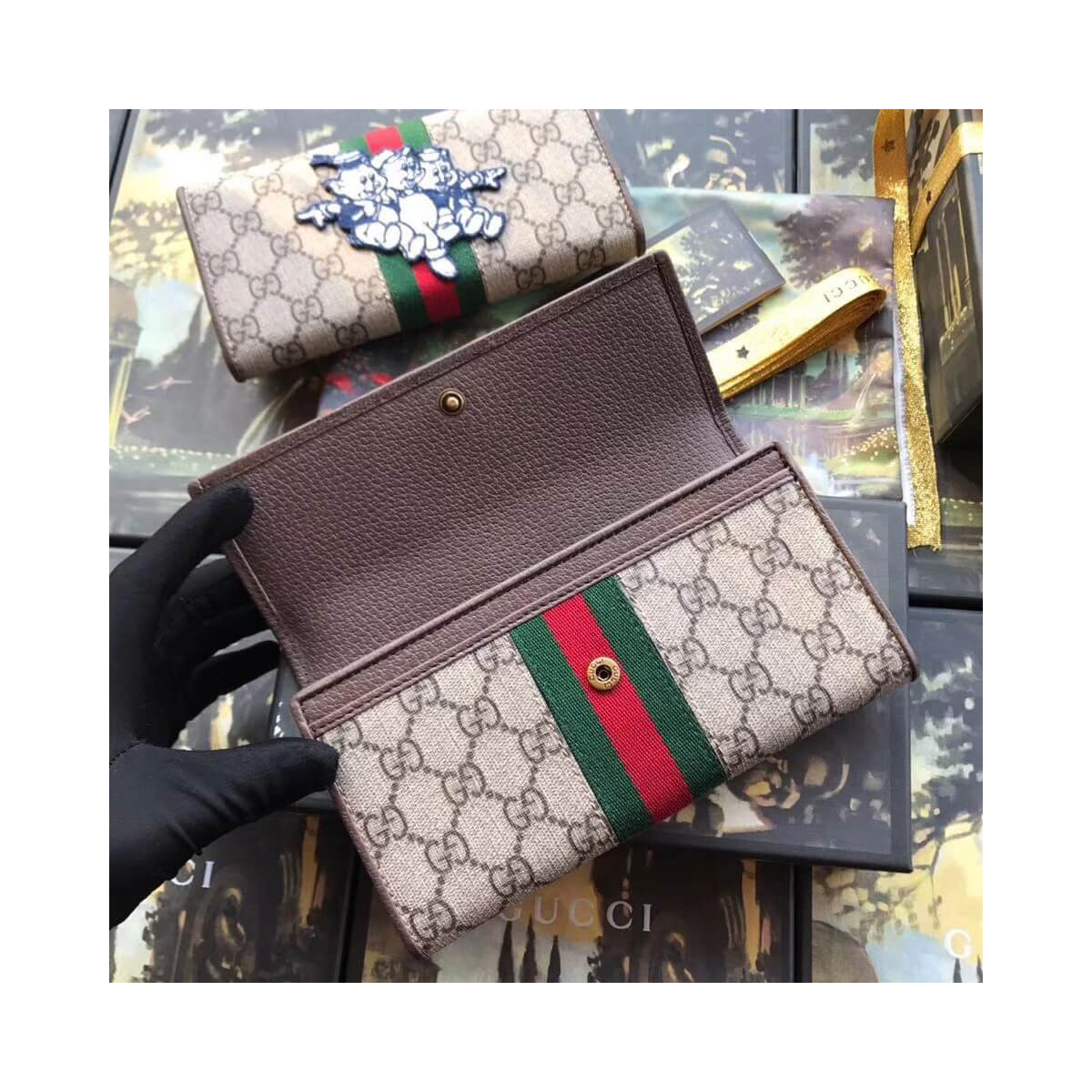 Gucci GG Continental Wallet with Three Little Pigs 557803