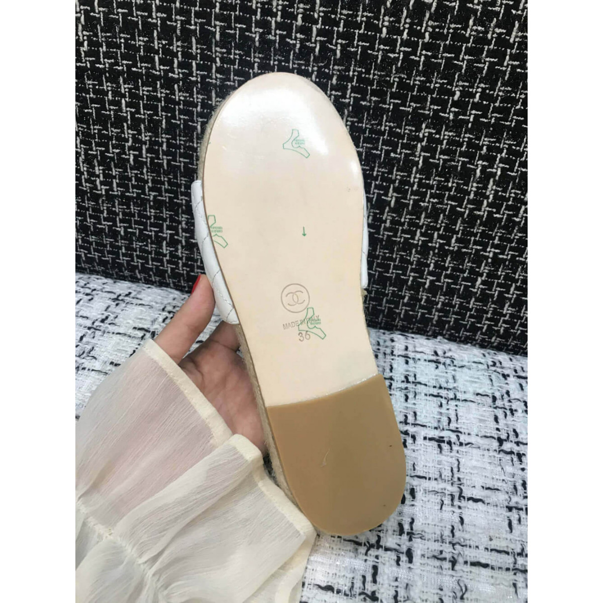 Chanel CC Quilted Mules G35604 White/Apricot