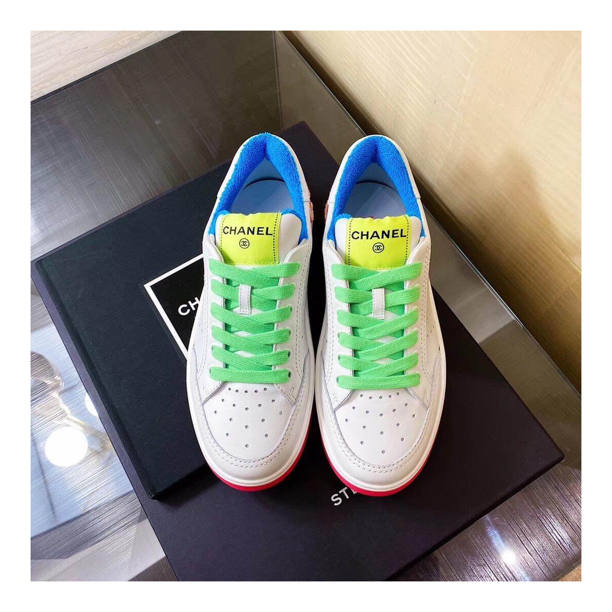 Chanel Rainbow Sneakers G35934 Green / Blue