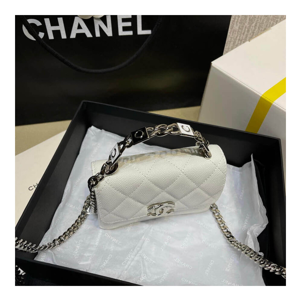 Chanel Enamel Handle Clutch with Chain in Grained Calfskin AP2758