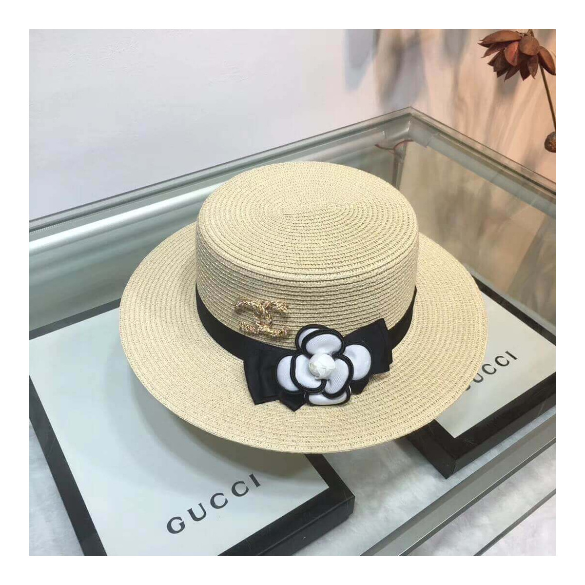 Chanel Flower Embellished Straw Hat AA6730