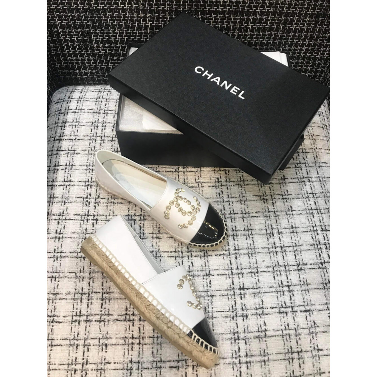 Chanel Patent Calfskin &amp; Metallic Goatskin Espadrilles G29761