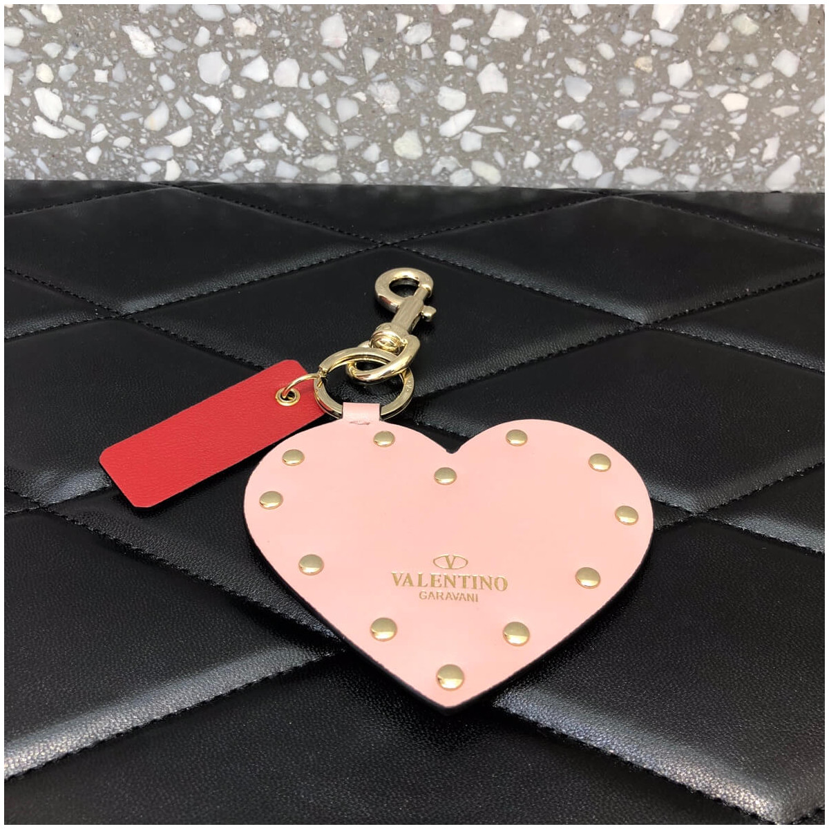 Valentino Rockstud Spike Heart Key Ring in Red 201