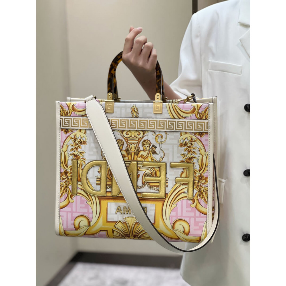 Fendace Sunshine Medium Tote Bag 8BH386 White