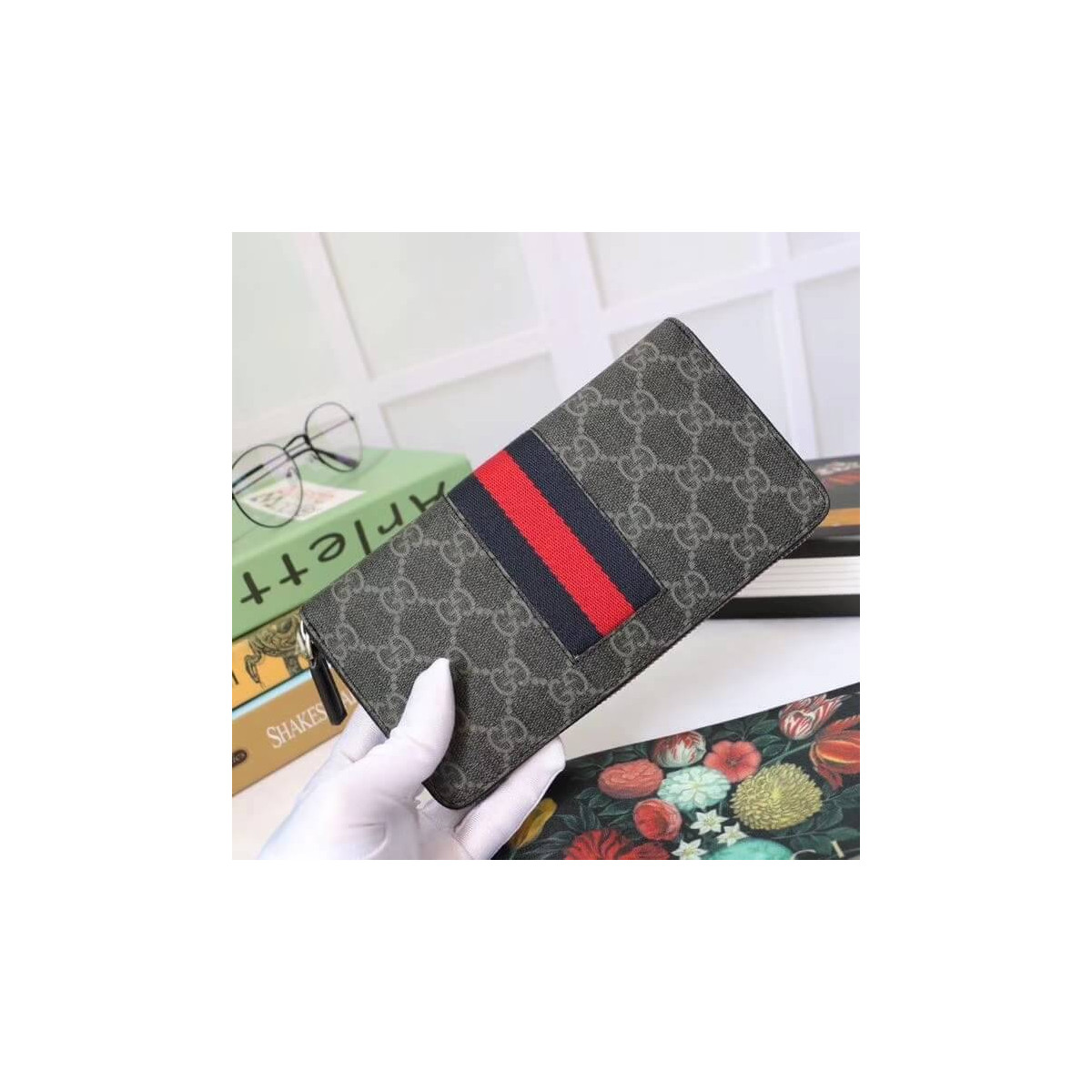 Gucci Web GG Supreme Zip Around Wallet 408831