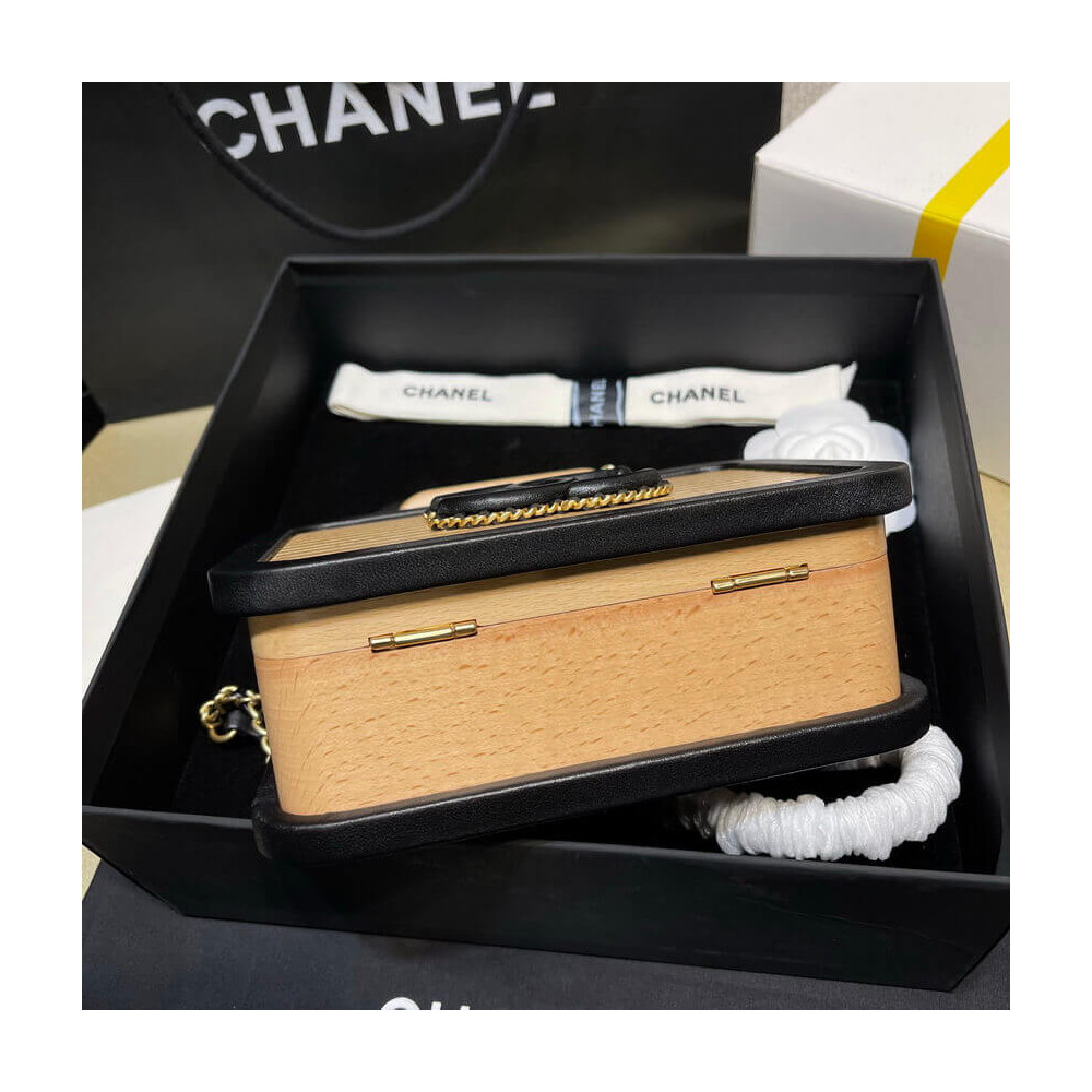 Chanel Vanity Case Beech Wood AS2926 Beige Black