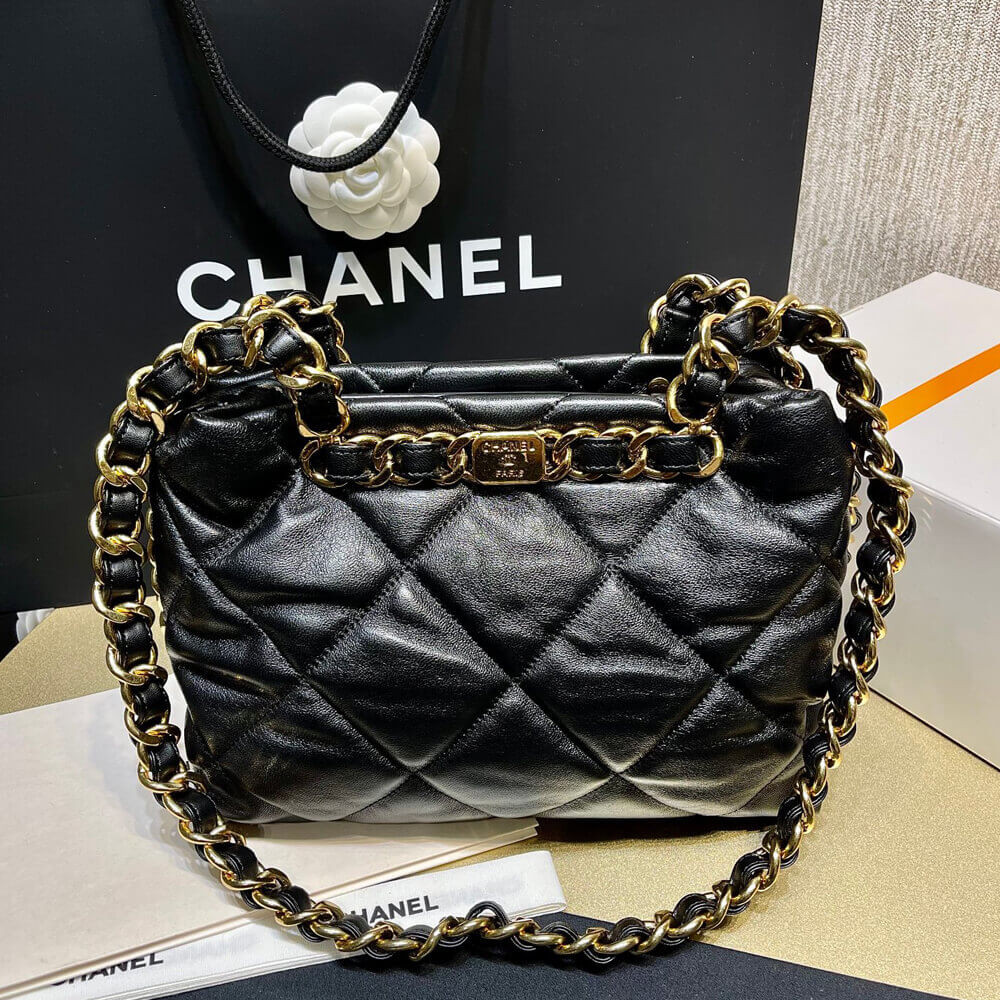 Chanel Small Tote in Black Lambskin AS3502