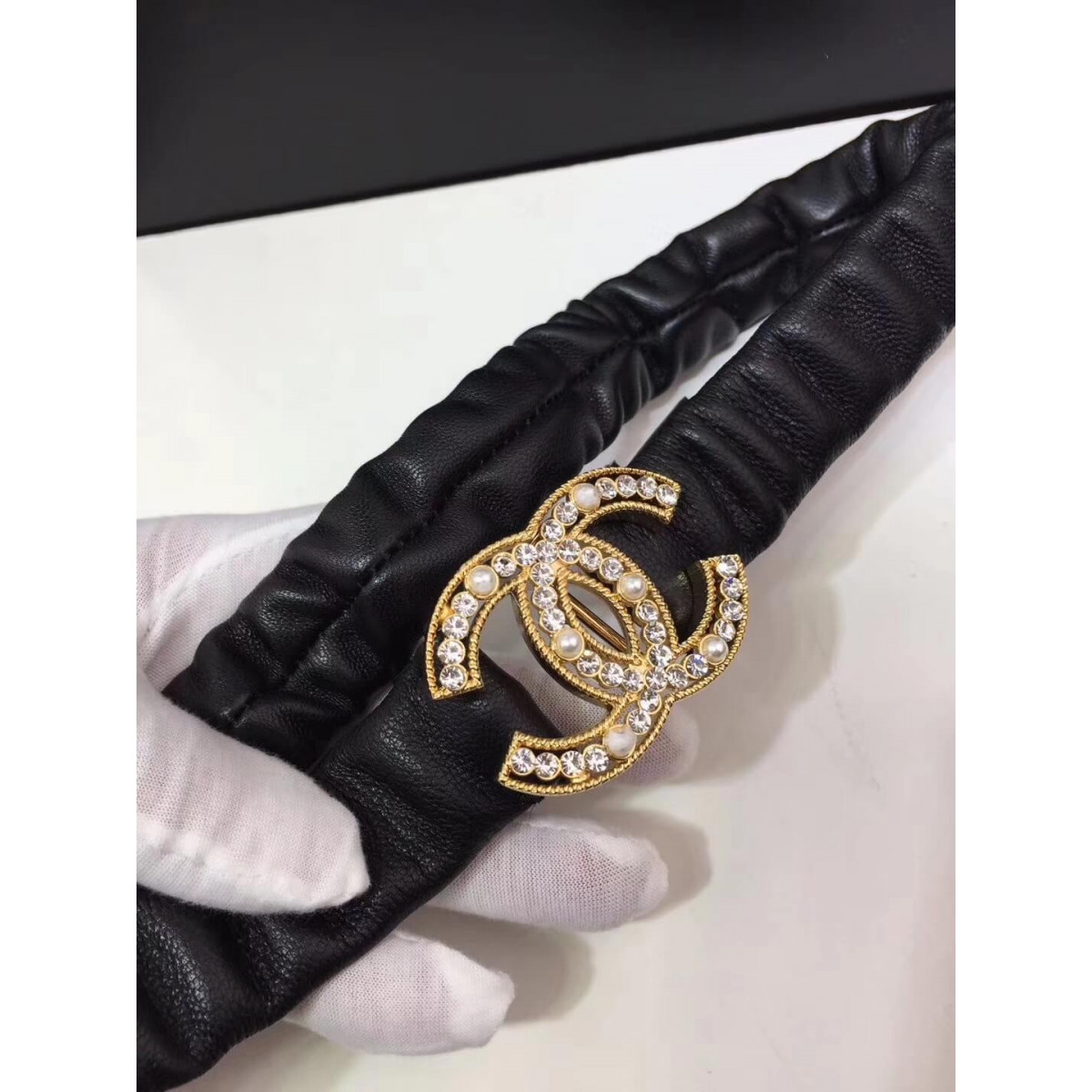 Chanel Lambskin &amp; Gold-Tone Metal Belt 94305