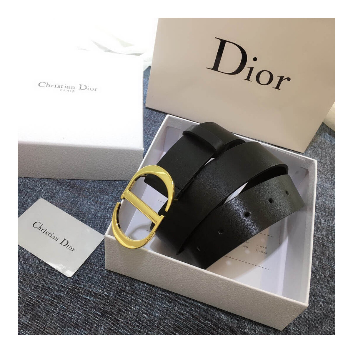 Christian Dior Black Leather 30 Montaigne Belt B0077