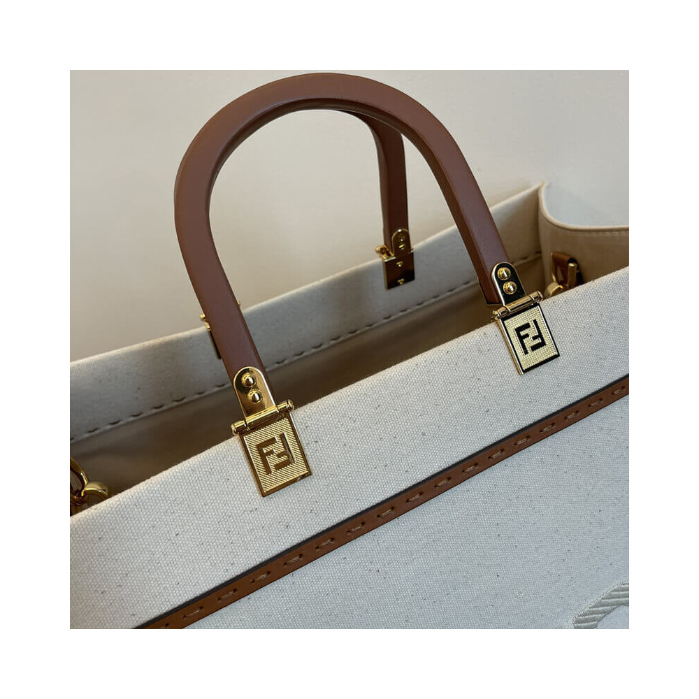 Fendi Large Sunshine Tote Bag in Cream Canvas 8BH372