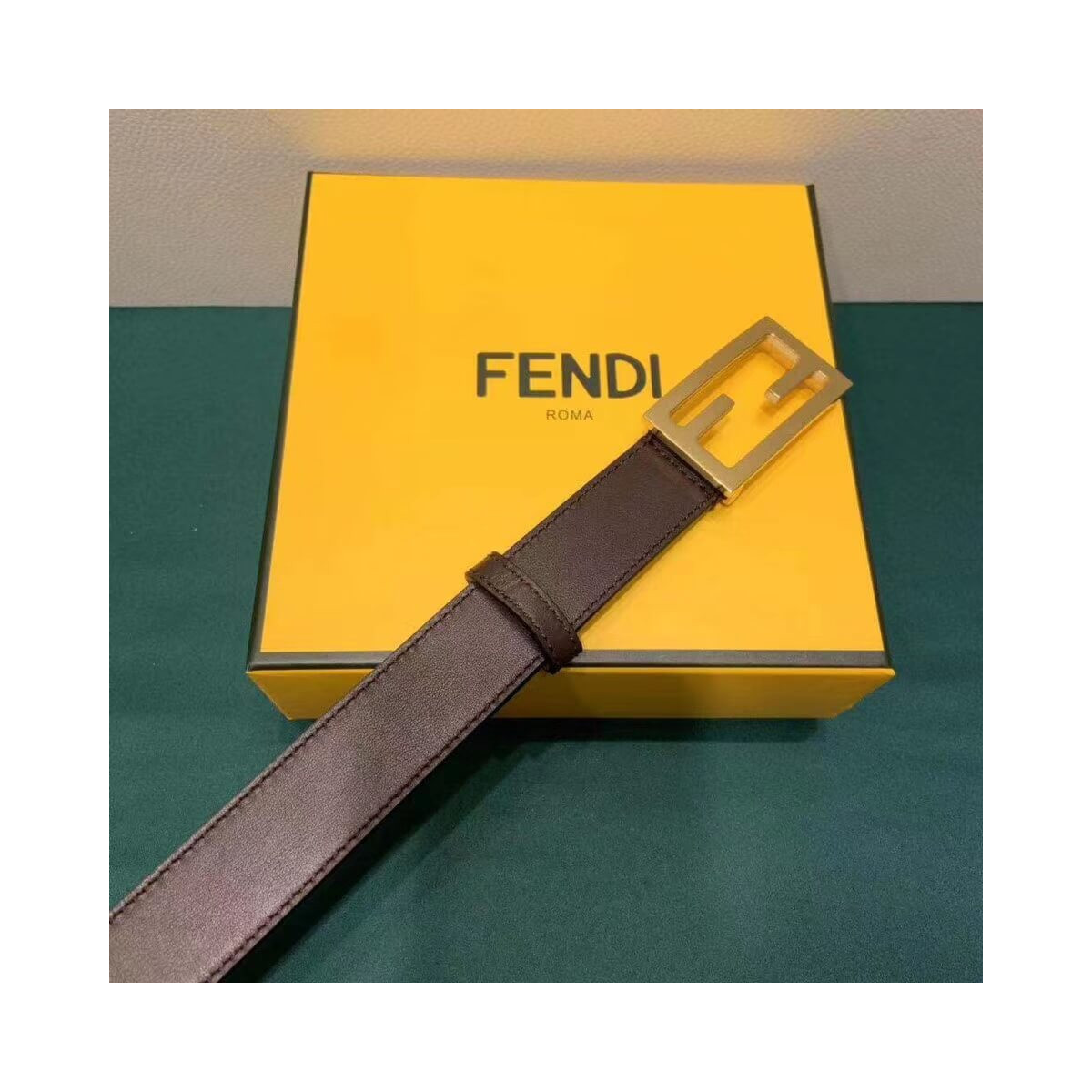 Fendi Baguette 30mm FF Buckle Belt 8C05311 Dzrk Coffee