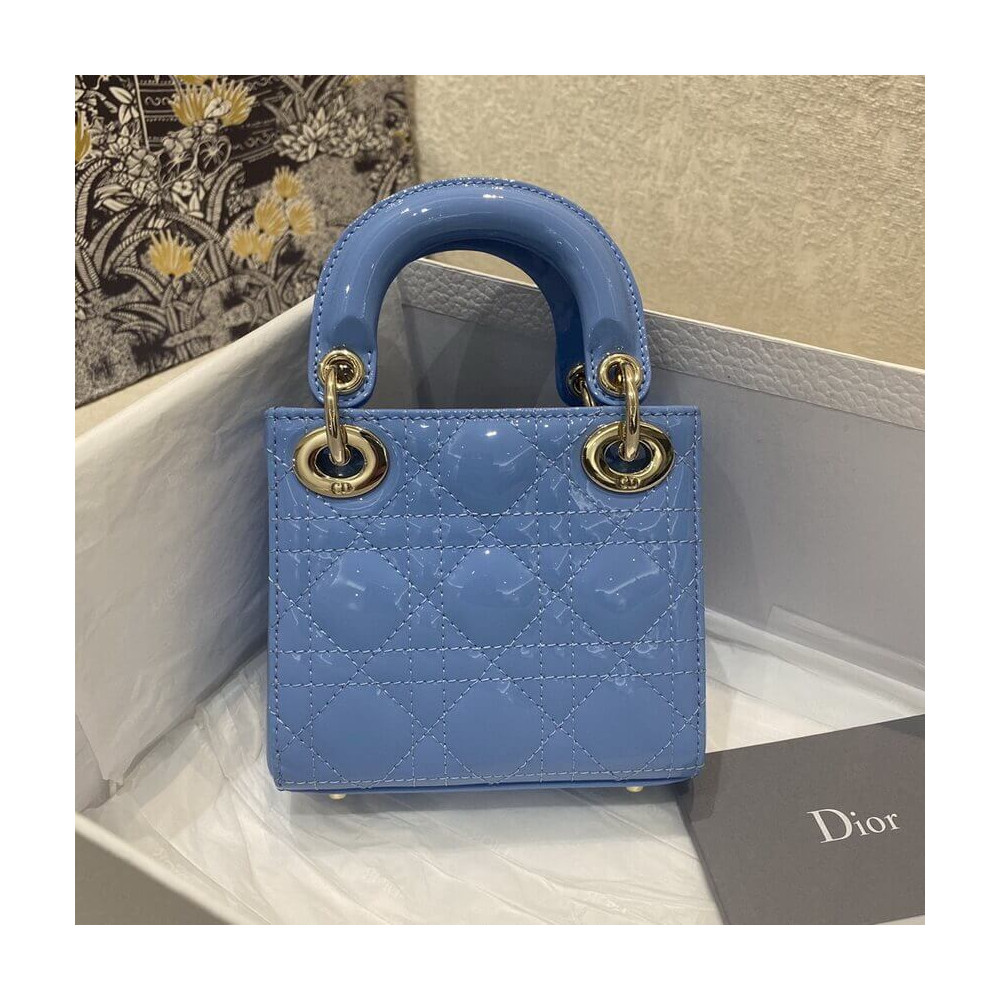 Christian Dior Micro Lady Dior Bag in Patent Cannage Calfskin S0856