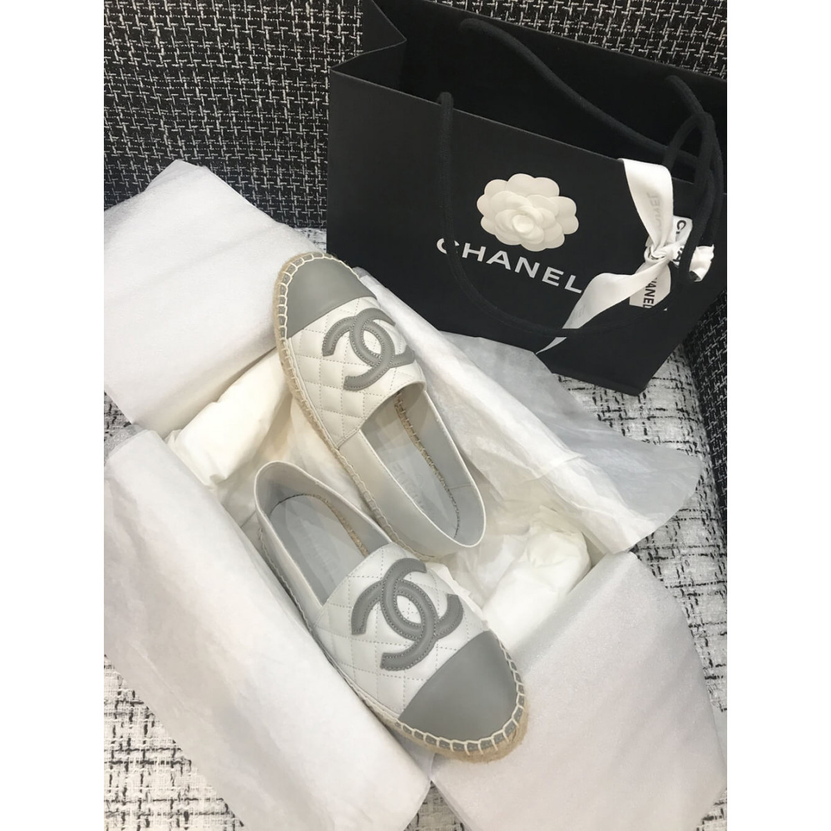 Chanel CC Quilted Espadrilles G29762 White/Grey