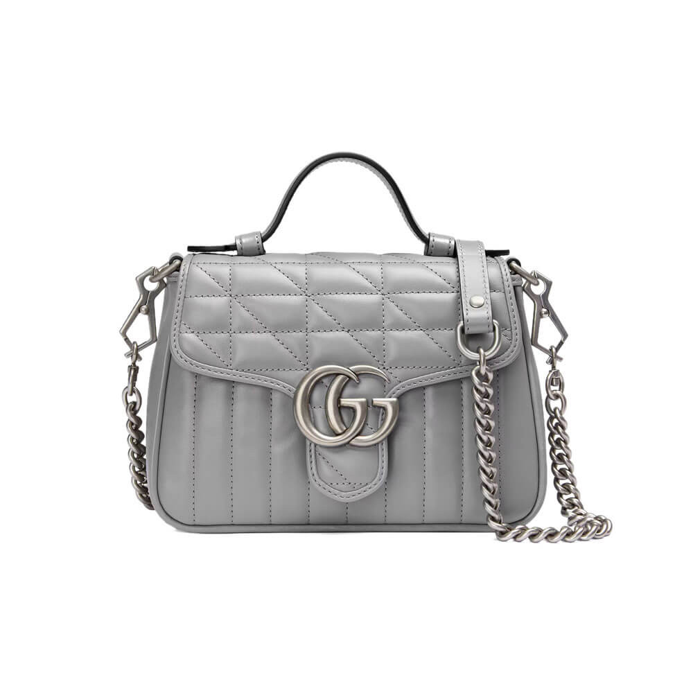 Gucci GG Marmont Grey Matelasse Leather Mini Top Handle Bag 583571