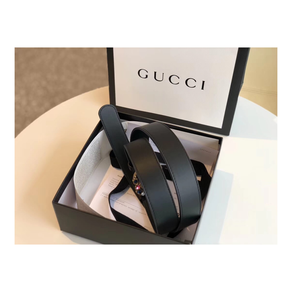 Gucci 40mm Leather Belt With Crystal Double G Buckle 513183