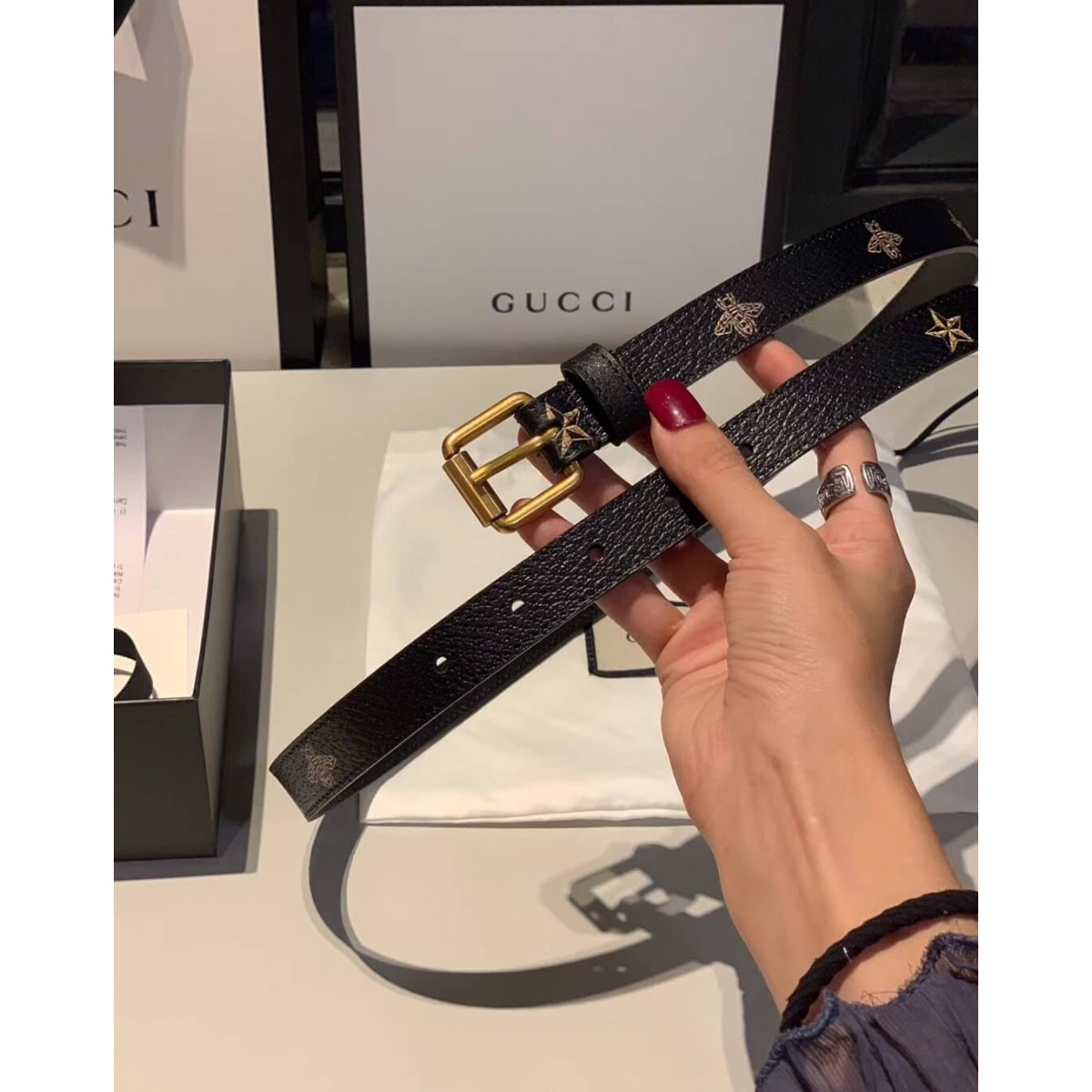 Gucci Belt With Bees And Stars Print 576178