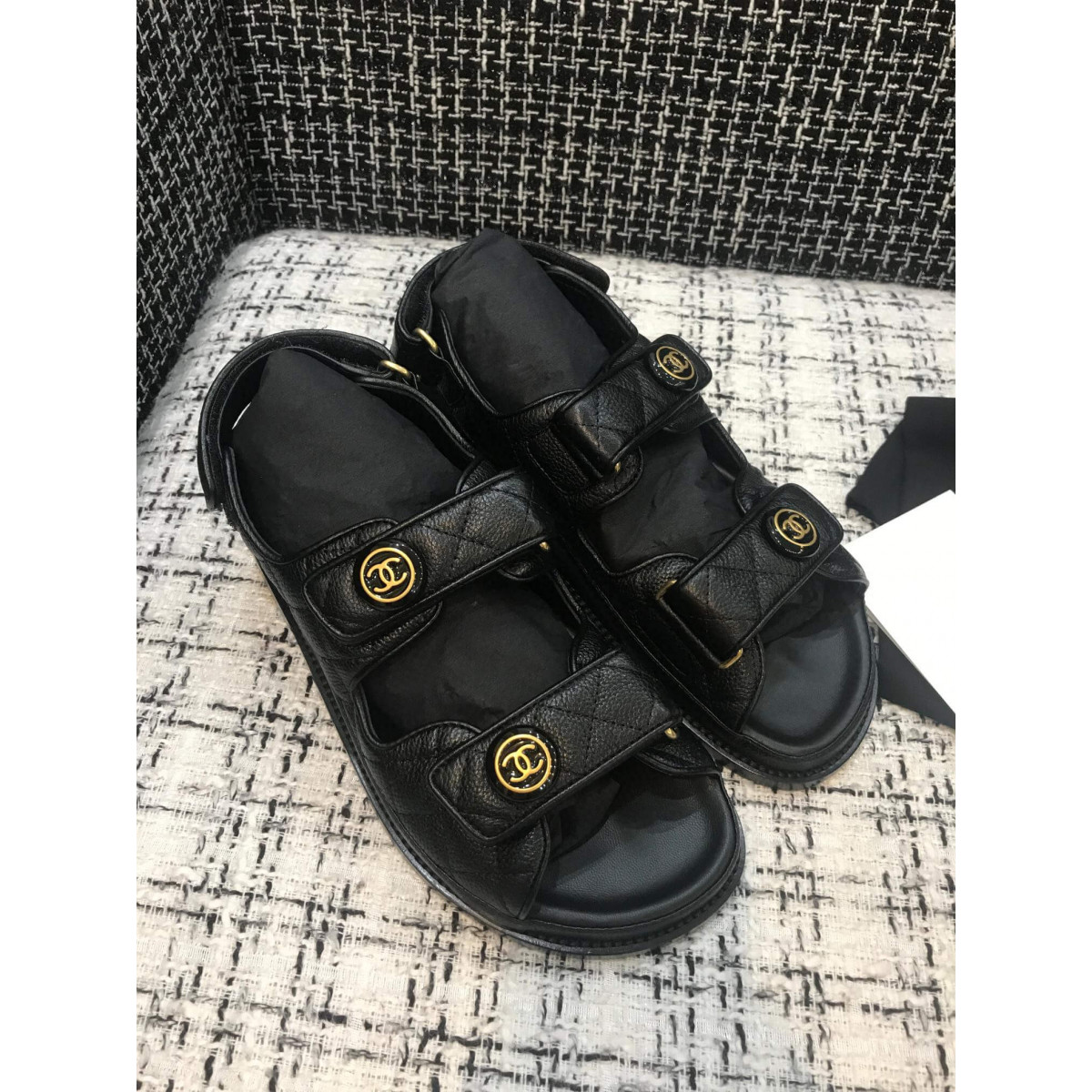 Chanel CC Quilted Velcro Sandals G31848