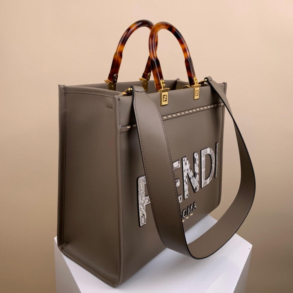 Fendi Medium Sunshine Shopper 8BH386 in Grey leather and Elaphe