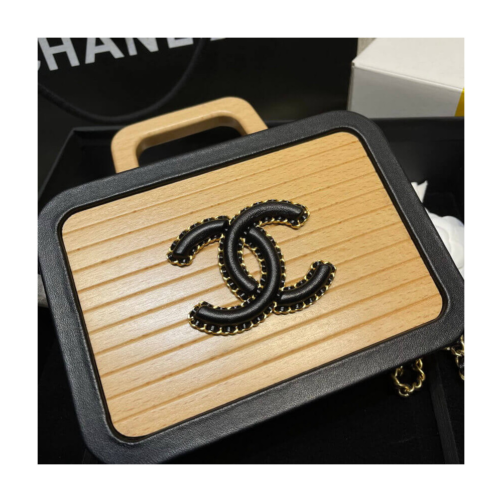 Chanel Vanity Case Beech Wood AS2926 Beige Black