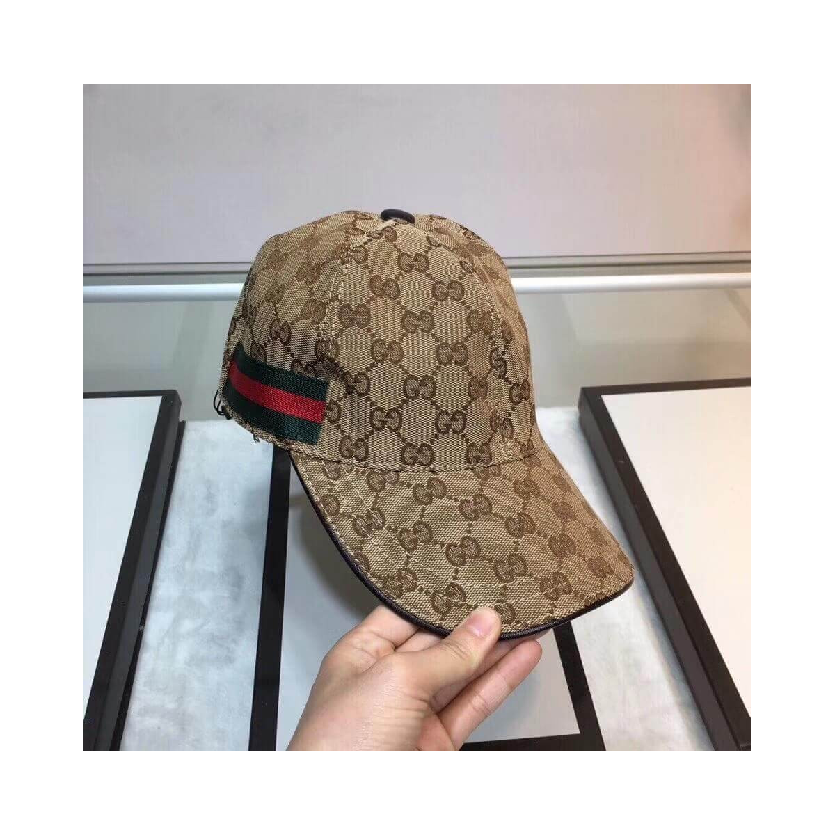 Gucci Original GG Canvas Baseball Hat With Web 200033