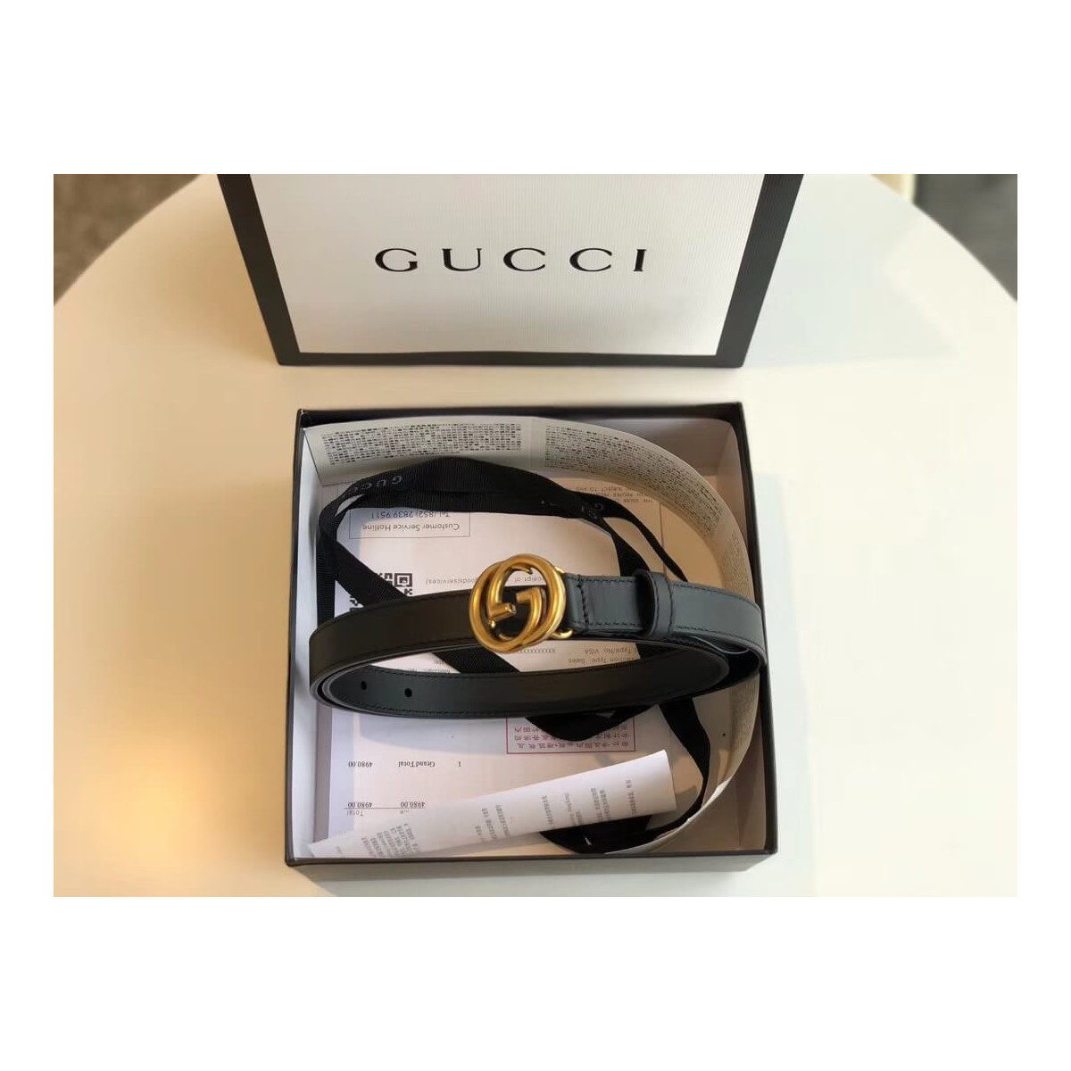 Gucci 20mm Leather Belt With Double G Buckle 409417