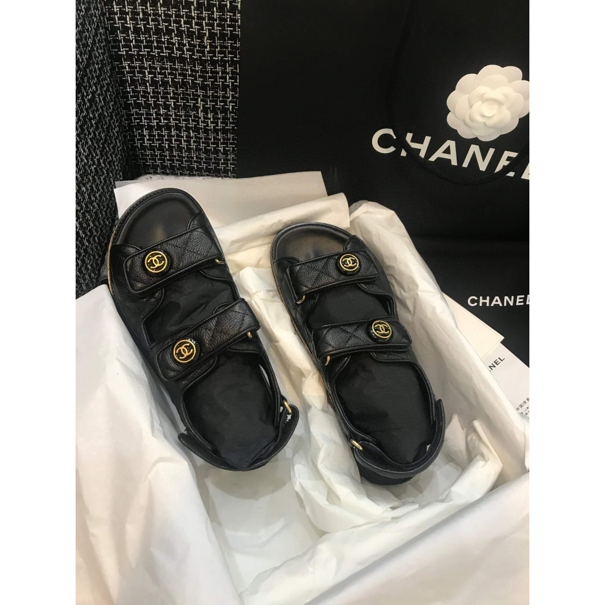 Chanel CC Quilted Velcro Sandals G31848