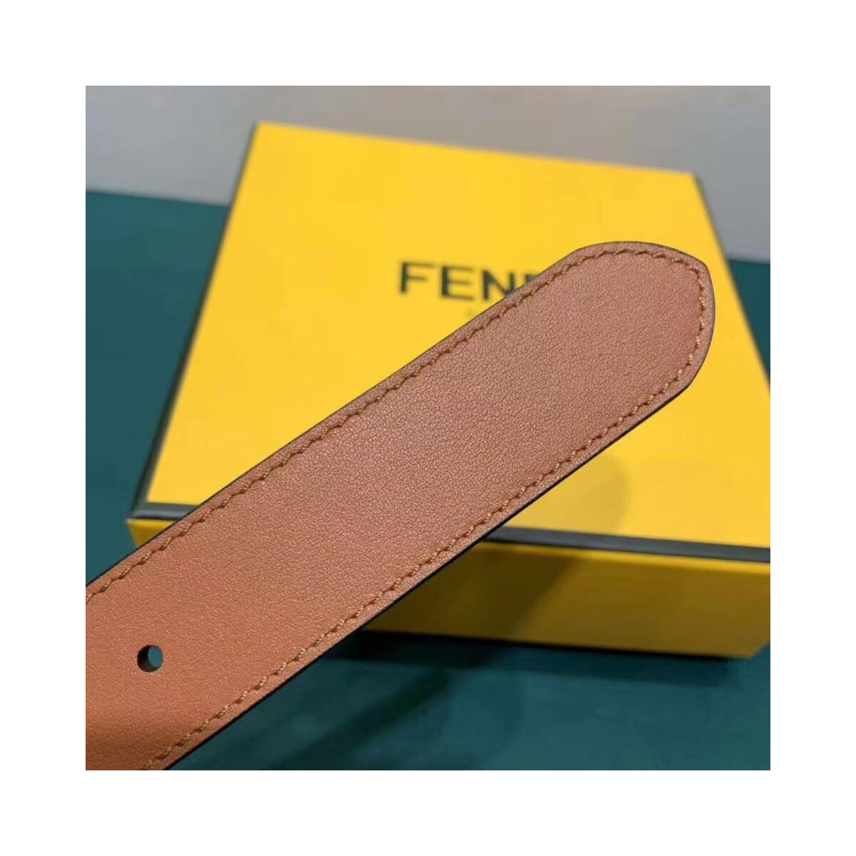 Fendi Baguette 30mm FF Buckle Belt 8C05311 Light Brown