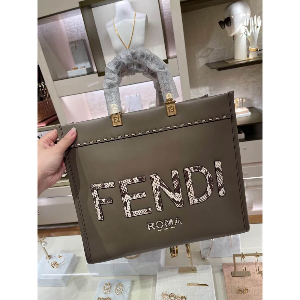 Fendi Medium Sunshine Shopper 8BH386 in Grey leather and Elaphe