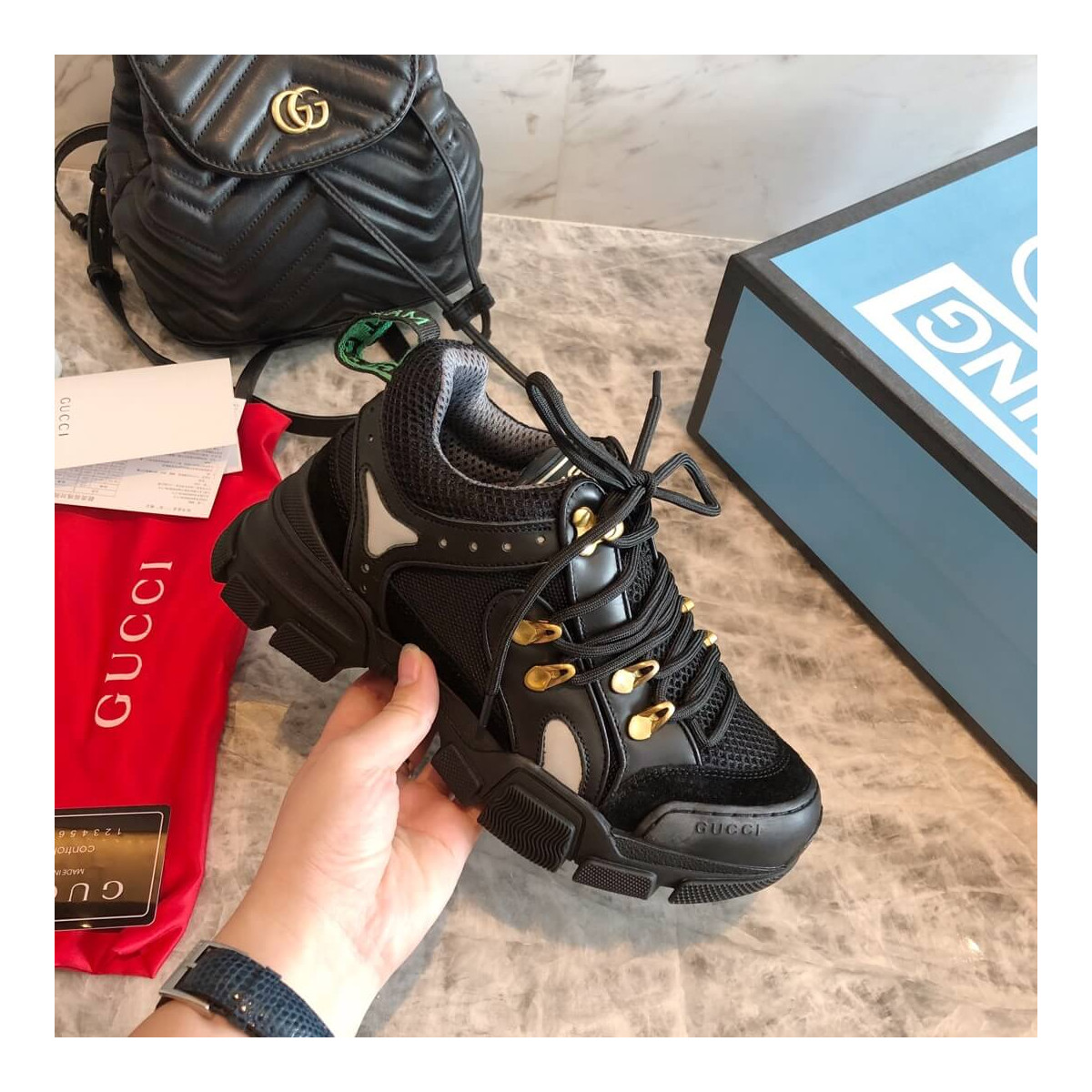 Gucci Flashtrek Sneaker With Removable Crystals 537153 Black