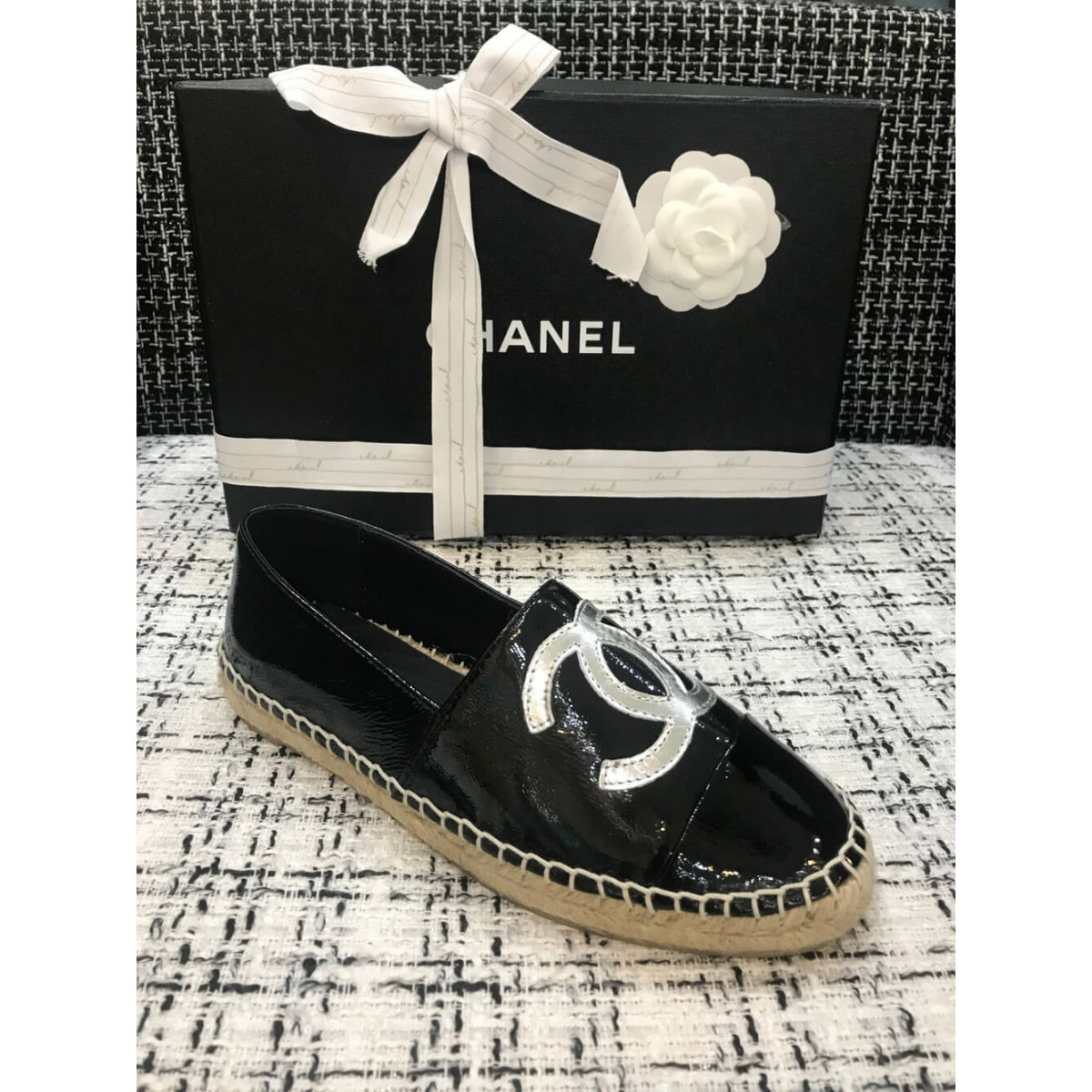 Chanel Patent Calfskin &amp; Metallic Goatskin Espadrilles G29762